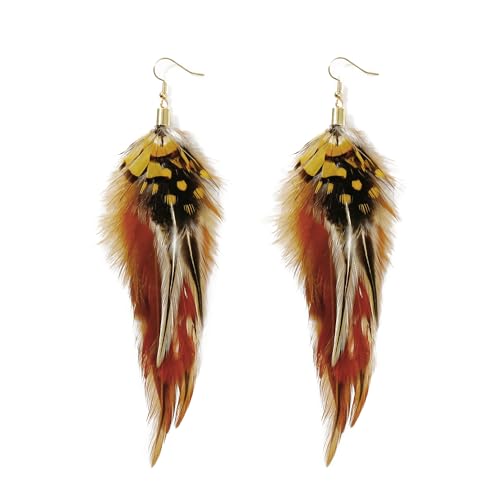 Bohemian Feather Dangle Earrings for Women with Shell Beads Long Tassel Design Drop Earrings - style: Style-Brown