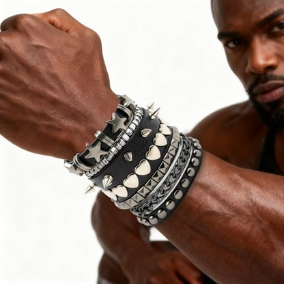 5 Pcs Punk Studded Bracelet Emo Goth Bracelets Y2k Alt Jewelry Grunge Spike Accessories for Men Women Rocker Clothes - color: 5 Pcs