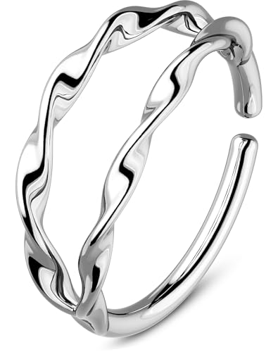 OUFER Nose Rings Silver, 20G Double Hoop 8MM Nose Rings, Seamless Stainless Steel Rook Daith Piercing Jewelry for Women & Men - style: Style8-Double Water