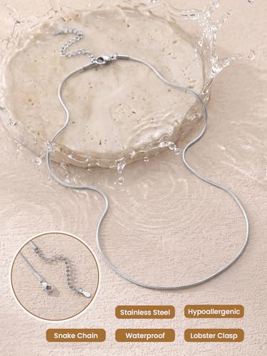 KeyStyle Round Snake Chain Necklace for Women, Hypoallergenic Jewelry Gift | 14K Gold Plated/Rose Gold/Silver/Black Stainless Steel Chain, 1/1.2/1.5/2mm, 14/16/18/20/22/24/26/28/30"+ 2" Extension - color: 1.2mm Sliver, size: 20 Inch (Women's Standard Leng