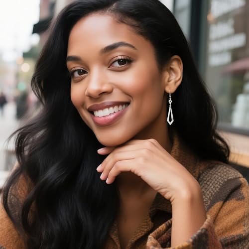 ALEXCRAFT 14K Goldplate Silver Long Rhombus Dangle Drop Earrings for Women | Trendy Hypoallergenic Lightweight Simple Daily Elegant Geometric Leverback Earrings Long Dangling Drop Earrings Boho Jewelry - color: Rhombus_Silver
