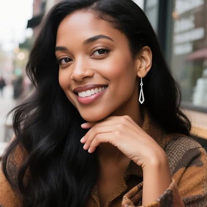 ALEXCRAFT 14K Goldplate Silver Long Rhombus Dangle Drop Earrings for Women | Trendy Hypoallergenic Lightweight Simple Daily Elegant Geometric Leverback Earrings Long Dangling Drop Earrings Boho Jewelry - color: Rhombus_Silver
