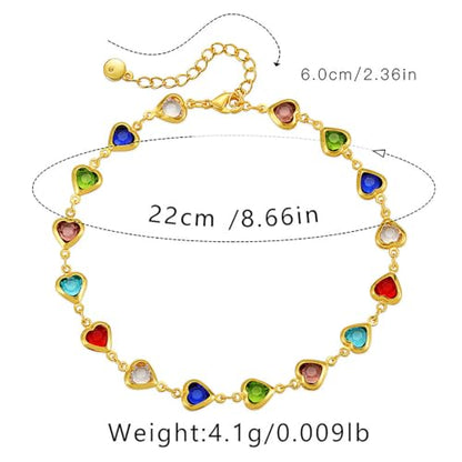 Ankle Bracelets for Women 18K Gold Plated Anklet for Women Gold Charm Anklet Waterproof Summer Beach Foot Chain Jewelry Gifts - style: ﻿heart colorful cubic zirconia