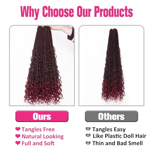 Unionbeauty 18 Inch Boho Box Braids Crochet Hair 8 Packs Goddess Box Braids Crochet Hair with Curly Ends Bohemian Box Braids Crochet Braids Ombre Burgundy Crochet Box Braids for Black Woman TBUG# - color: TBUG#, size: 18 Inch (Pack of 8)