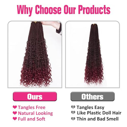 Unionbeauty 18 Inch Boho Box Braids Crochet Hair 8 Packs Goddess Box Braids Crochet Hair with Curly Ends Bohemian Box Braids Crochet Braids Ombre Burgundy Crochet Box Braids for Black Woman TBUG# - color: TBUG#, size: 18 Inch (Pack of 8)