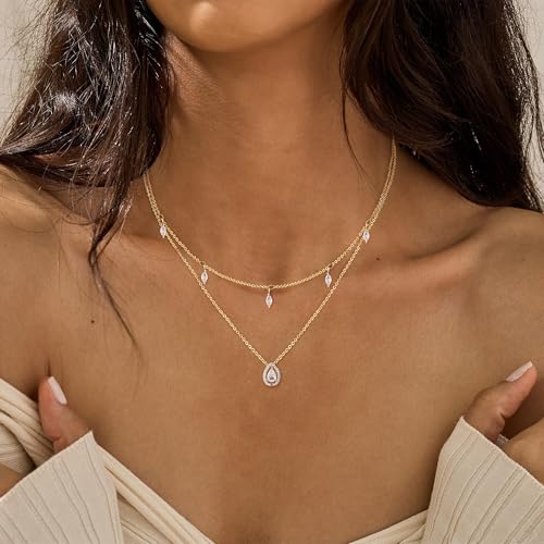 Layered Necklaces For Women,Dainty Gold Plated Necklace Stack Prom Layering Necklaces For Women Trendy Chain Cross Choker Necklace Set Fashion Accessories - color: 2set-cz