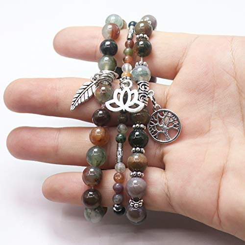 Tree of Life Yoga Healing Stone Bracelets,Multilayer Lotus Chakra Stone Reiki Bracelet Sets,Anxiety Crystal Natural Stone,for Women Stress Relief - style: Style 3 India + aquatic plants