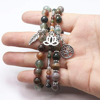 Tree of Life Yoga Healing Stone Bracelets,Multilayer Lotus Chakra Stone Reiki Bracelet Sets,Anxiety Crystal Natural Stone,for Women Stress Relief - style: Style 3 India + aquatic plants