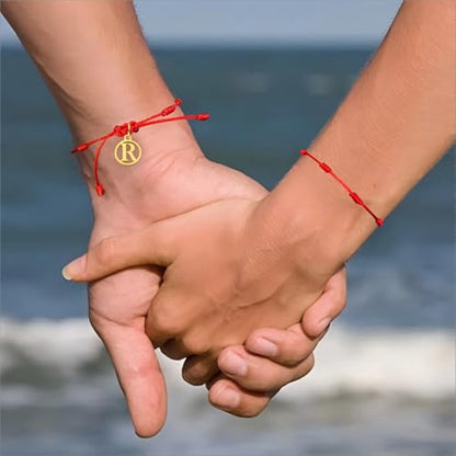 Red String Bracelet with Initial Letter and 7 Protective Knots – Adjustable Kabbalah Bracelet for Women & Men, Personalized Good Luck Charm for Positive Energy - color: R