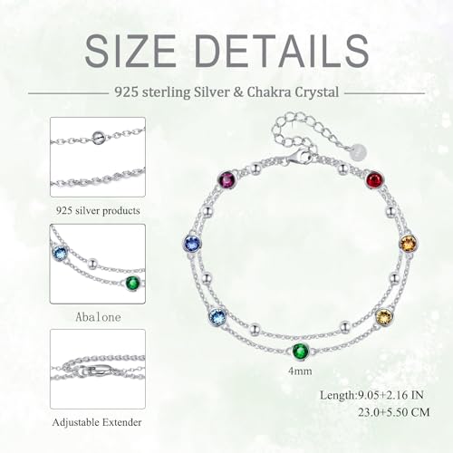 POPLYKE 925 Sterling Silver Double Layered Chain Evil Eye Daisy Sunflower Butterfly Anklets for Women Holiday Beach Crystal Ankle Bracelet Dainty Evil Eye Jewelry - style: Crystal Chakra Anklet