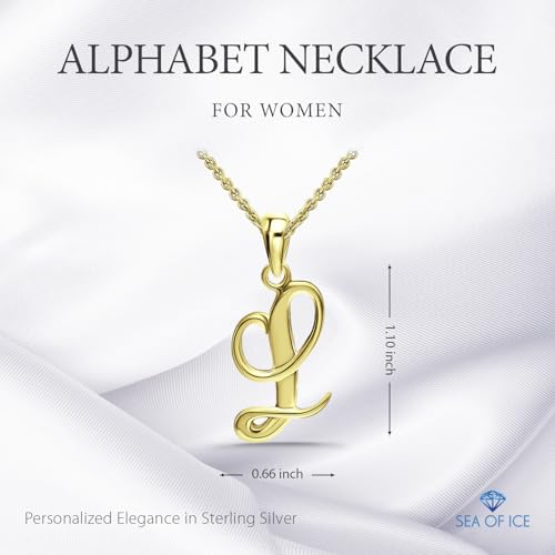 SEA OF ICE Letter Initial Necklace, Alphabet Letter Pendant Necklace, Sterling Silver, Gold, Rose Gold Necklace for Women, Elegant Initial Necklaces, Personalized Custom Women's Necklaces - color: Yellow Gold - L