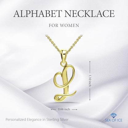 SEA OF ICE Letter Initial Necklace, Alphabet Letter Pendant Necklace, Sterling Silver, Gold, Rose Gold Necklace for Women, Elegant Initial Necklaces, Personalized Custom Women's Necklaces - color: Yellow Gold - L
