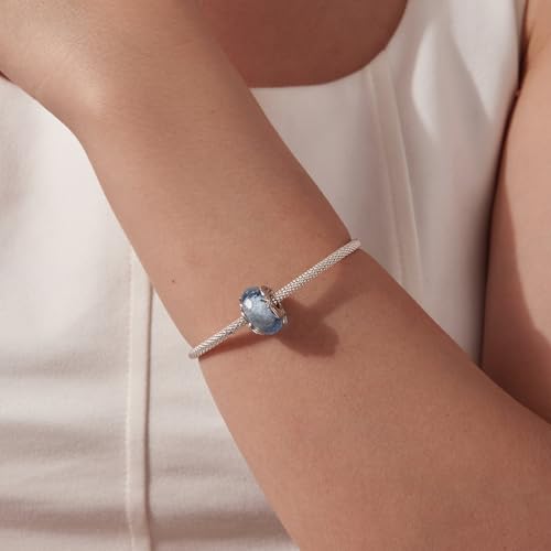 Celestial Bead Charms for Bracelets, Star Moon Dreamcatcher Dangle Charms, Silver Tone Copper, Glass Resin CZ Accents, Charm Beads for Women Jewelry Making, Gift Box Included - color: Blue Meteor Glass Bead Charm