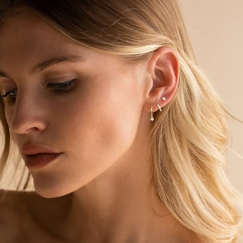 Freekiss 3 Pairs Hoop Earrings Set - Dainty Stud Dangle Cartilage for Women | Hypoallergenic Earrings, Cubic Zirconia Stackable Trendy Small Set Jewelry Gifts for Women - style: Rounded cz-GD