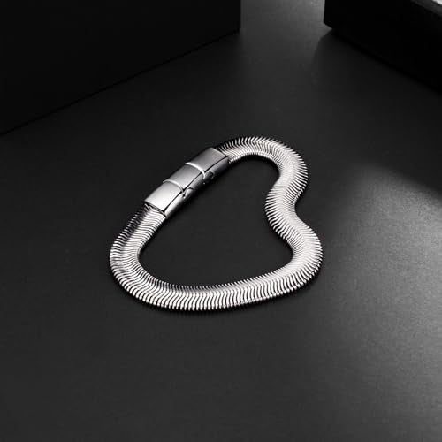 Mens Bracelet-Stainless Steel Magnetic Clasp Franco Chain Bracelets for Men - color: D-Sliver