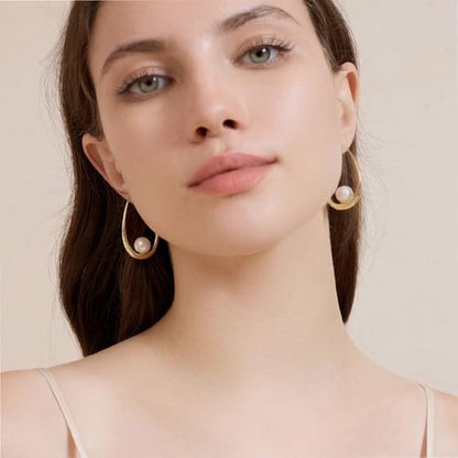14k Gold Plated Lightweight Pearl Earrings,Trendy Jewelry,Teardrop Hoop Earrings for Women,Pearl Drop Earrings,Elegant Jewelry for Gifts - color: gold drop pearl