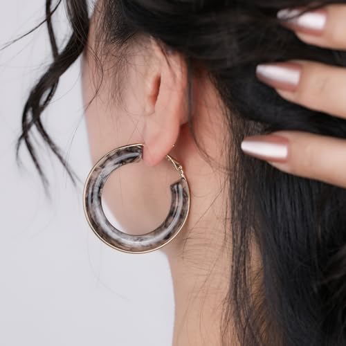 Chunky Gold Resin Hoop Earrings Leverback Statement Huggie Hoops Dangle Drop Dressy Earring Prom Festival Vacation Jewelry for Women - color: Black, size: Hoop