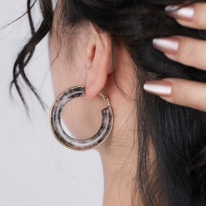 Chunky Gold Resin Hoop Earrings Leverback Statement Huggie Hoops Dangle Drop Dressy Earring Prom Festival Vacation Jewelry for Women - color: Black, size: Hoop