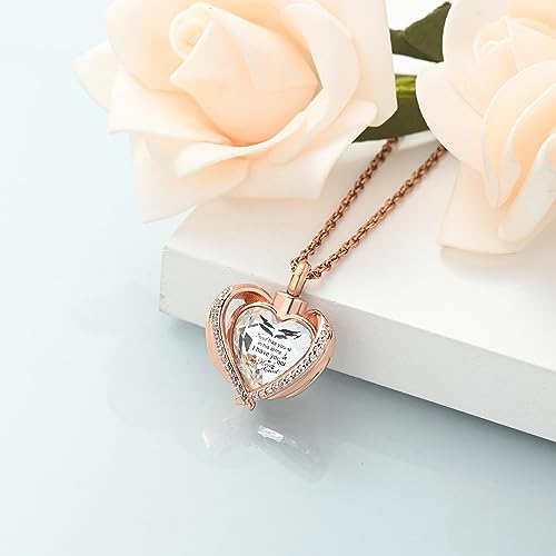 shajwo Cremation Heart Urn Necklace Ashes Jewelry for Women Men Keepsake Pendant Memorial Locket Ash Holder - color: Wing-G Rose Gold White