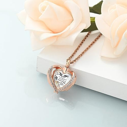shajwo Cremation Heart Urn Necklace Ashes Jewelry for Women Men Keepsake Pendant Memorial Locket Ash Holder - color: Wing-G Rose Gold White