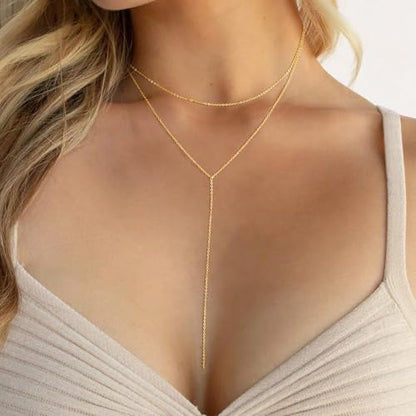 Yoosteel Long 14K-Gold-Plated Necklace for Women,Layered Lariat Necklaces | Dainty Y Drop Necklaces, Western Necklace Stack,Simple Bar Heart Circle Pendant,Prom Choker Chain Jewelry,Trendy Gifts - color: Layered Simple Y-Shaped Necklace