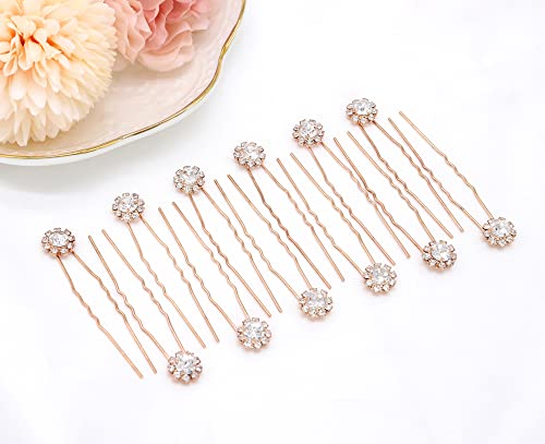 Crystal Bridal Hair Pins Clips Wedding Hair Accessories Hair Set Jewelry With Rhinestone For Brides and Bridesmaids Set Of 12 (Rose Gold) - color: Rose Gold
