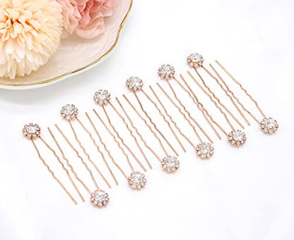 Crystal Bridal Hair Pins Clips Wedding Hair Accessories Hair Set Jewelry With Rhinestone For Brides and Bridesmaids Set Of 12 (Rose Gold) - color: Rose Gold