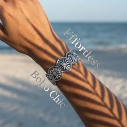 Western Flower Engraved Cuff Bracelet, Thick Wide Open Bangle | Vintage Western Cowgirl Jewelry – Wide Open Bangle with Flower Engraving. Ethnic Boho Statement,Daily Wear, Gifts, Party