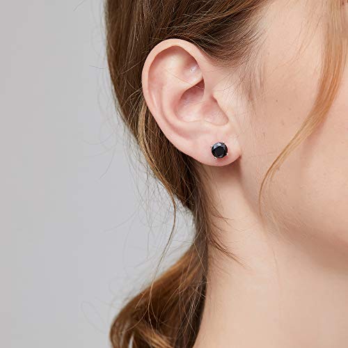 Stud Earrings with Screw Back, 925 Sterling Silver Cubic Zirconia Round Cut/Square Cut Stud Earrings for Women and Men, Long & Thick Post, 4MM-8MM - color: F-Crown-Round-Black, size: 8MM