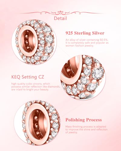 KEQ 925 Silver Spacer Stopper Bead Charms Clearance for Pandora Bracelets Birthstone CZ Always Stopper Birthday Gifts for Mom Grandmom Granddaughter Wife Sisters Friends - color: Rose golden(1 Pcs)