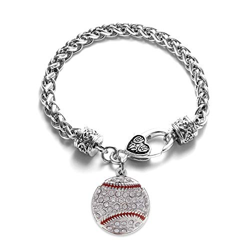 Silver Customized Charm Bracelet with Cubic Zirconia Jewelry - style: Baseball