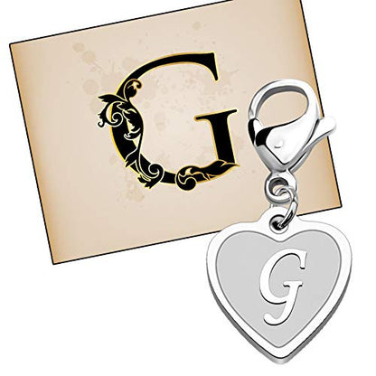 FAADBUK Initial Letter A-Z Alphabet Heart Charms for Jewelry Bracelet Keychain Necklace Initial Stainless steel Clasp Clip on Charm - color: intial G