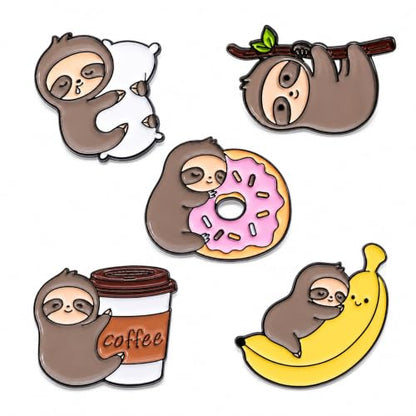 5Pcs Cute Coffee Cat Sloth Enamel Pin Set Cartoon Animal Coffee Cup Brooch Badges, Funny Lapel Pins for Backpacks, Jackets, Bags, Coffee Lover Gift - color: JH-065