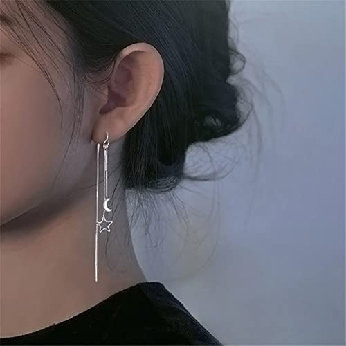 925 Sterling Silver Dangle Earrings with Charms Heart, Water drop, Moon, Star Long Drop Earring for Women Jewelry Gifts Hypoallergenic - color: moon and star
