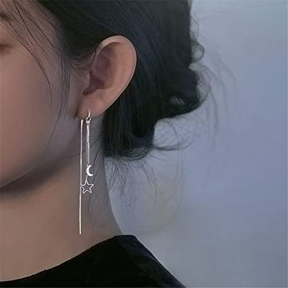 925 Sterling Silver Dangle Earrings with Charms Heart, Water drop, Moon, Star Long Drop Earring for Women Jewelry Gifts Hypoallergenic - color: moon and star