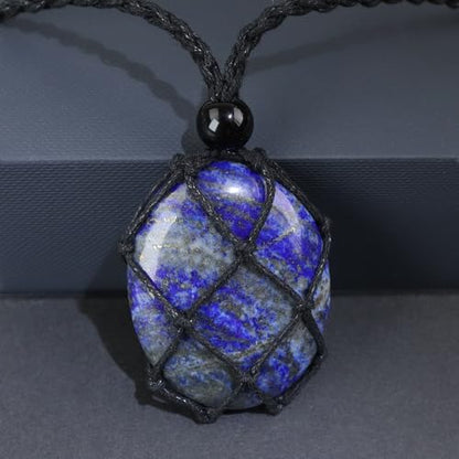 weryerker Natural Gemstone Pendant Necklace Healing Crystal Stone Pendant with Hand-Woven Rope Adjustable for Women Men - color: 1PC Lapis Lazuli