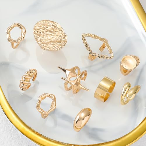 FUTIMELY 14K Gold Stackable Knuckle Rings Set for Women,Aesthetic Silver Trendy Dainty Open Midi Rings Set,Midi Finger Rings Pack Jewelry Gifts - color: Gold4