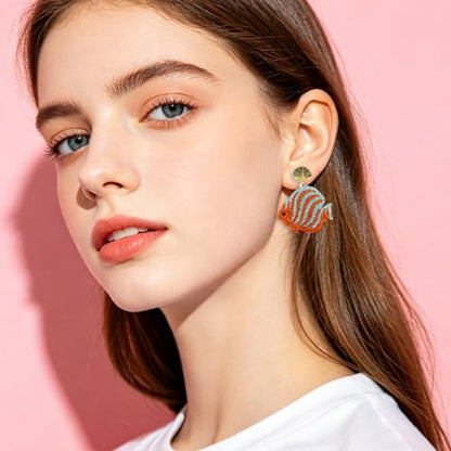 Cute Acrylic Tropical Fish Earrings Creative Parrot Hornbill Drop Dangle Earrings Stylish Animal Statement Earrings Daily Wear Jewelry for Women - color: Blue Orange Fish