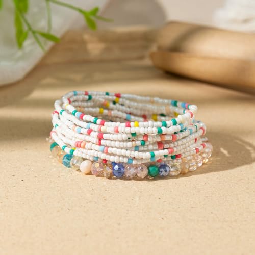 Boho Colorful Stackable Crystal Glass Beads Stretch Bracelets Multilayered Bracelets for Women Bohemian Jewelry - color: Colors Mix