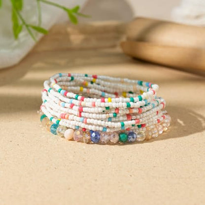 Boho Colorful Stackable Crystal Glass Beads Stretch Bracelets Multilayered Bracelets for Women Bohemian Jewelry - color: Colors Mix