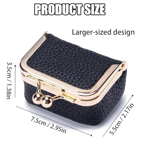 Genuine Leather Mini Jewelry Box & Coin Purse for Women, Travel Jewelry Case with Kiss Lock, Holds Earrings, Rings, Necklace, Bracelet, Coins (Red-L 2.95in) - color: Red-L 2.95in