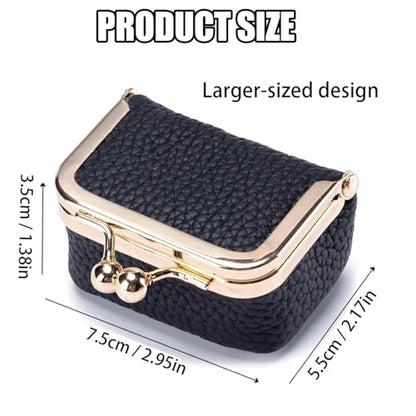 Genuine Leather Mini Jewelry Box & Coin Purse for Women, Travel Jewelry Case with Kiss Lock, Holds Earrings, Rings, Necklace, Bracelet, Coins (Pink-L 2.95in) - color: Pink-L 2.95in
