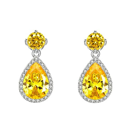Drop Dangle Earrings Teardrop Gemstone Waterdrop White Gold Plated Crystal Hanging Cubic Zirconia Ruby Sapphire Emerald Jewelry Gift for Women Mother Wife - color: Yellow