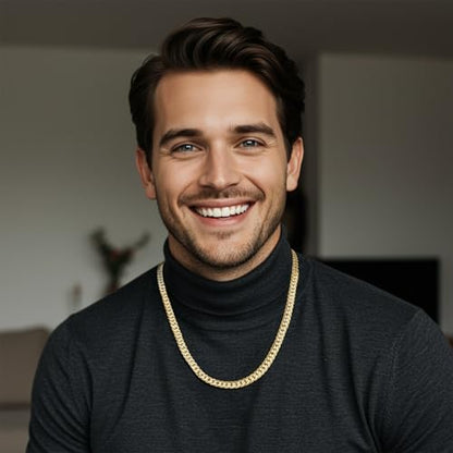 7MM Cuban Link Chain for Men Silver Chains, Silver Mens Chain Necklace,316L Stainless Steel and 14K White Gold /14K Gold Filled, Gold/Silver Chain for Men Necklace - style: 7MM-28 Inch Gold