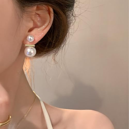 Vintage Big Pearl Stud Earrings For Women White Round Pearls Earrings Faux Pearl Charm Round Bridal Earring Prom Wedding Jewelry