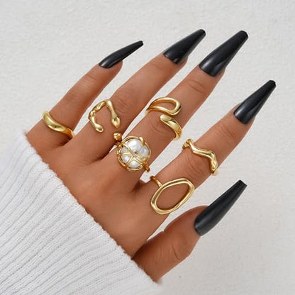 FAXHION 12PCS Gold Stackable Rings Set for Women, 18K Gold Plated Open Stacking Knuckle Ring, Adjustable Chunky Signet Band Statement Ring for Gift - color: 2-ringsGold