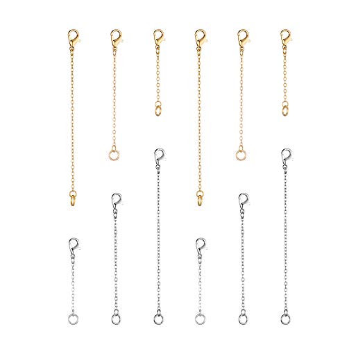 Softones 12-18Pcs Ankle Bracelets Extenders-Extension for Womens Jewelry(1 2 3 Inch),with Lobster Clasp and O-Clasp from Gold Silver Rose Gold - color: F:Lobster clasp 6-Gold 6-Silver