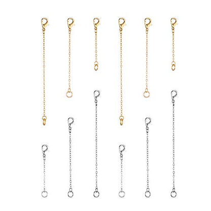 Softones 12-18Pcs Ankle Bracelets Extenders-Extension for Womens Jewelry(1 2 3 Inch),with Lobster Clasp and O-Clasp from Gold Silver Rose Gold - color: F:Lobster clasp 6-Gold 6-Silver