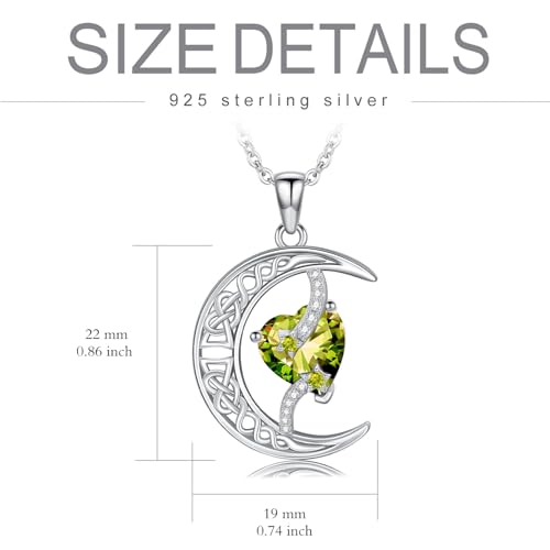 TOUPOP Moon and Star Birthstone Necklace for Women 925 Sterling Silver Celtic Moon Jewelry Birthday Mothers Day Gifts for Mom Wife Her - color: 08-August-Peridot