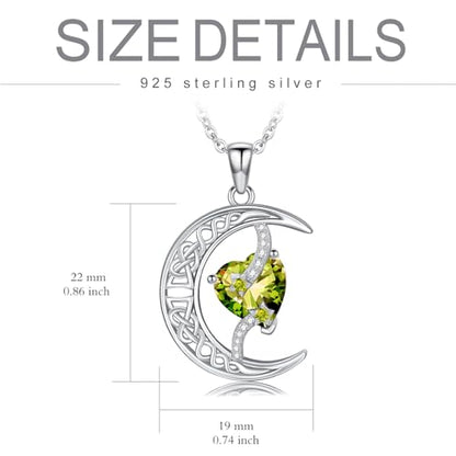 TOUPOP Moon and Star Birthstone Necklace for Women 925 Sterling Silver Celtic Moon Jewelry Birthday Mothers Day Gifts for Mom Wife Her - color: 08-August-Peridot
